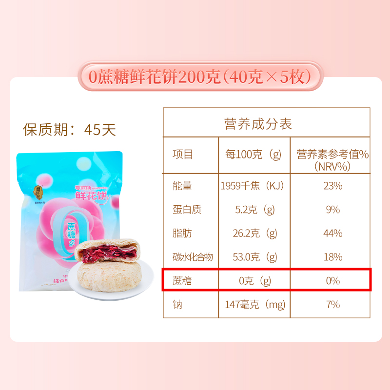 云南特产潘祥记零蔗糖鹅油松仁鲜花饼200克袋装零食糕点休闲小吃