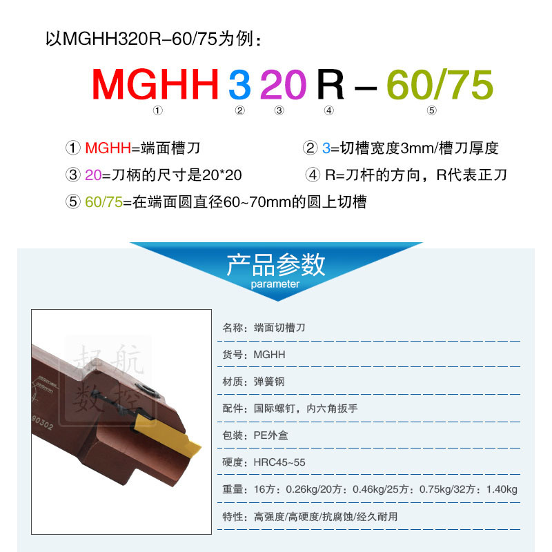 数控端面切槽刀MGHH320/425弹簧钢外圆平面圆弧切断割大切深刀杆-图1