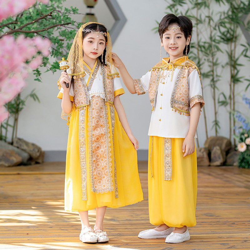 Children's minority Dai costumes for boys and girls, summer clothes, Thai and Indian short-sleeved dance clothes, kindergarten costumes