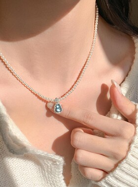 【七夕礼物】海蓝宝珍珠项链女款