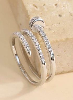 【小扬哥推荐】轻奢高级小众钉子戒指女925纯银镶嵌锆石开口指环