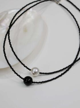 【2024新款】法式复古7A级天然黑玛瑙单珠项链锁骨链极细冷淡风气