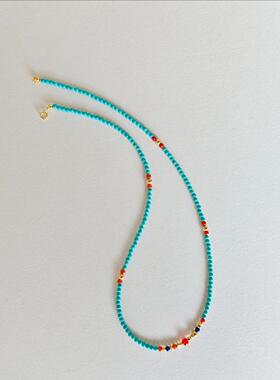 天然绿松石项链女新中式国风锁骨链南红青金石手工串珠毛衣链礼物