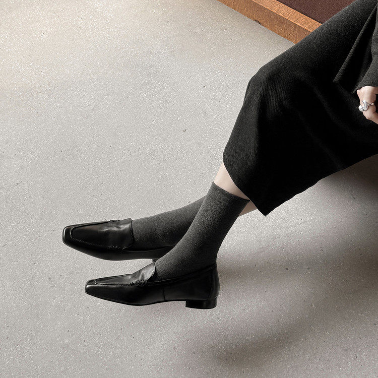1.5cm极简冷淡风牛皮乐福鞋2026平底奶奶鞋通勤方头真皮深口单鞋,淘宝优惠券,粉丝福利购,淘宝优惠卷