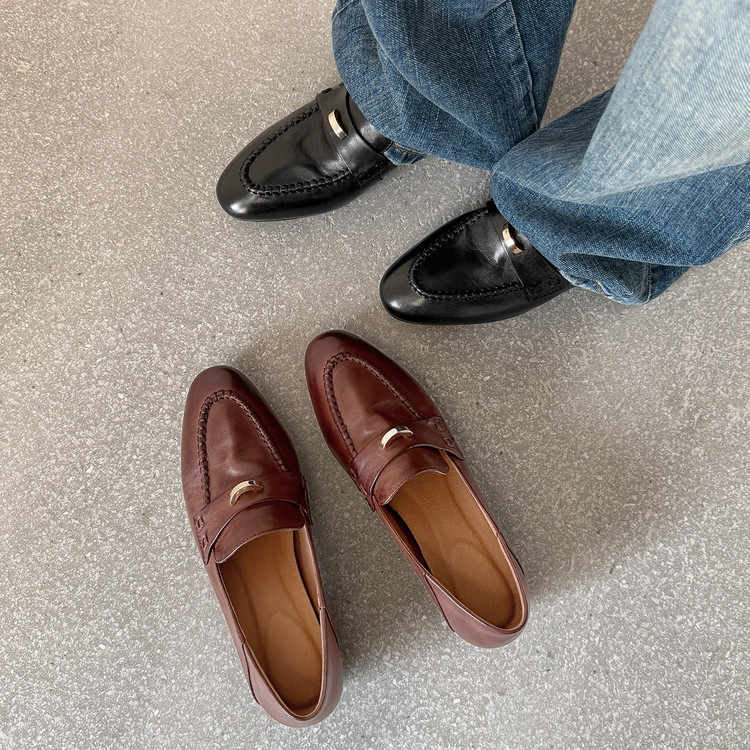 3.3cm英伦风真皮乐福鞋女一脚蹬深口单鞋复古小皮鞋中粗跟通勤鞋,淘宝优惠券,粉丝福利购,淘宝优惠卷