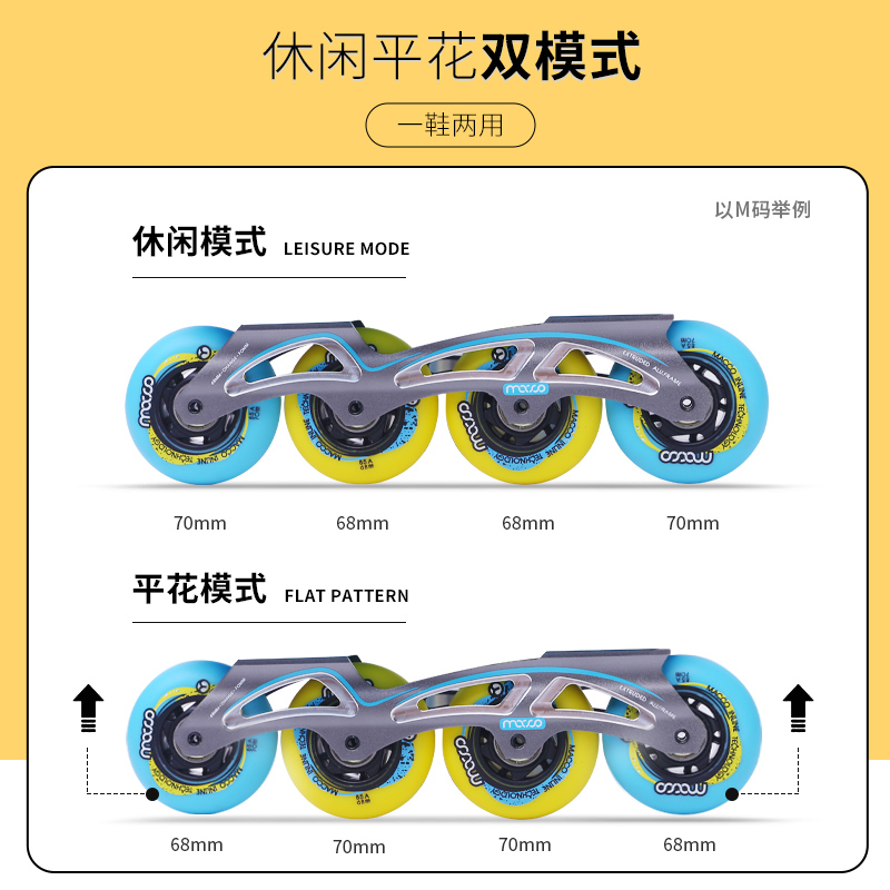 米高轮滑鞋儿童花样溜冰鞋全套装平花鞋可调直排轮花式旱冰初学S7-图2