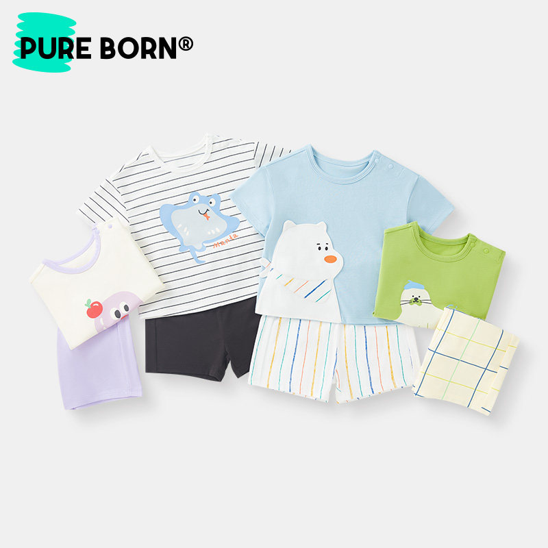 博睿恩男女宝宝套装夏季婴儿薄新可爱舒适儿童短袖t恤+短裤