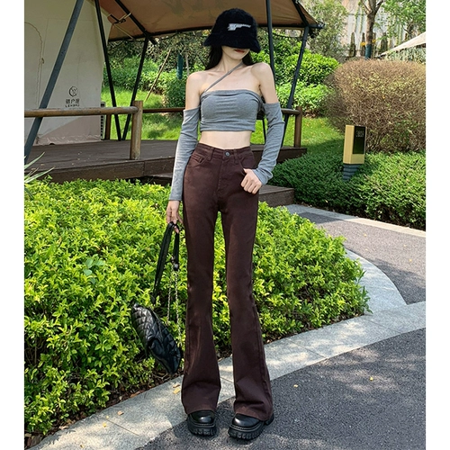 Ретро осенние джинсы, штаны, универсальные леггинсы, высокие эластичные штаны-клёш, европейский стиль, высокая талия, по фигуре