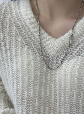 925纯银简约时尚项链 精致六字真言双扣编织链 百搭气质银饰品