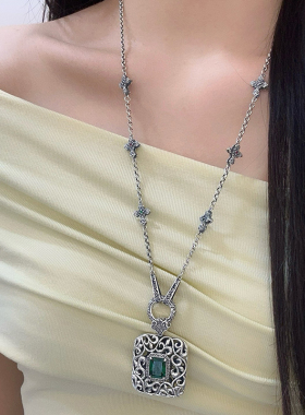 S925银镶钻十字架o字链男女唐草纹平安扣复古个性小众挂坠毛衣链