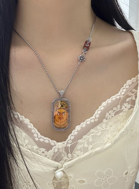 S925纯银蜜蜡祥云金刚杵麻花项链男女小众时尚民族风肖邦链毛衣链
