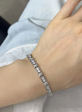 S925纯银交叉满钻手链时尚潮流手环高级设计轻奢风简约个性手链女