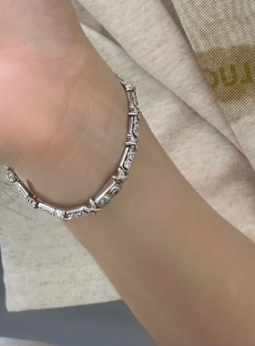 S925纯银交叉满钻手链时尚潮流手环高级设计轻奢风简约个性手链女