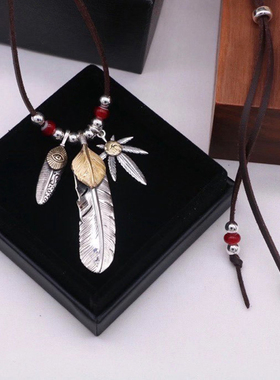 小羽毛叶子点金小圆牌吊坠