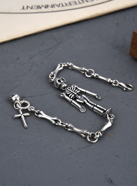 男女款银饰欧美风骷髅人手链