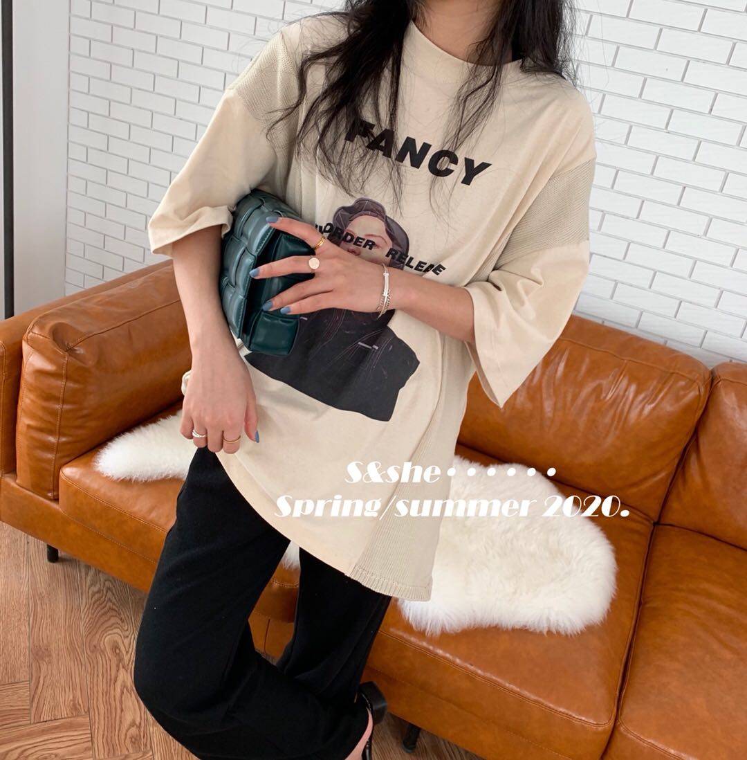 2020春夏装s&she复古人像印花t恤 SASA喵喵T恤
