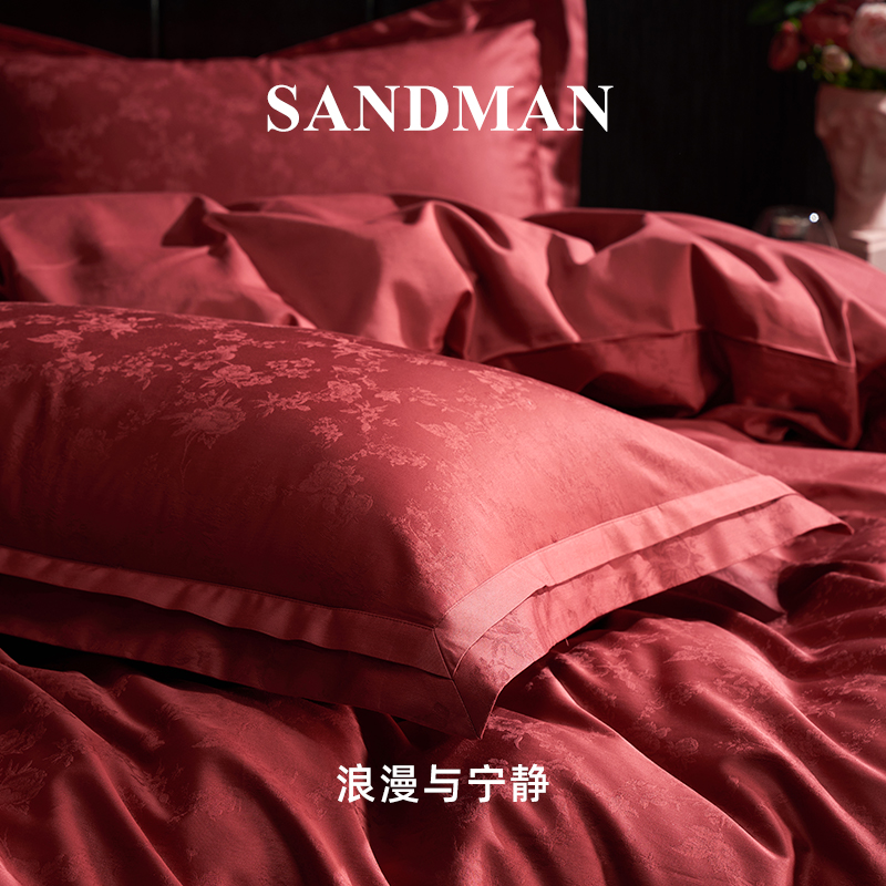 SANDMAN世纪婚礼长绒棉四件套红色结婚轻奢全棉新婚床上贡缎床品 - 图2