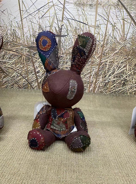 忆古手工制作纳福兔亚麻百家布系列 兔子毛绒公仔