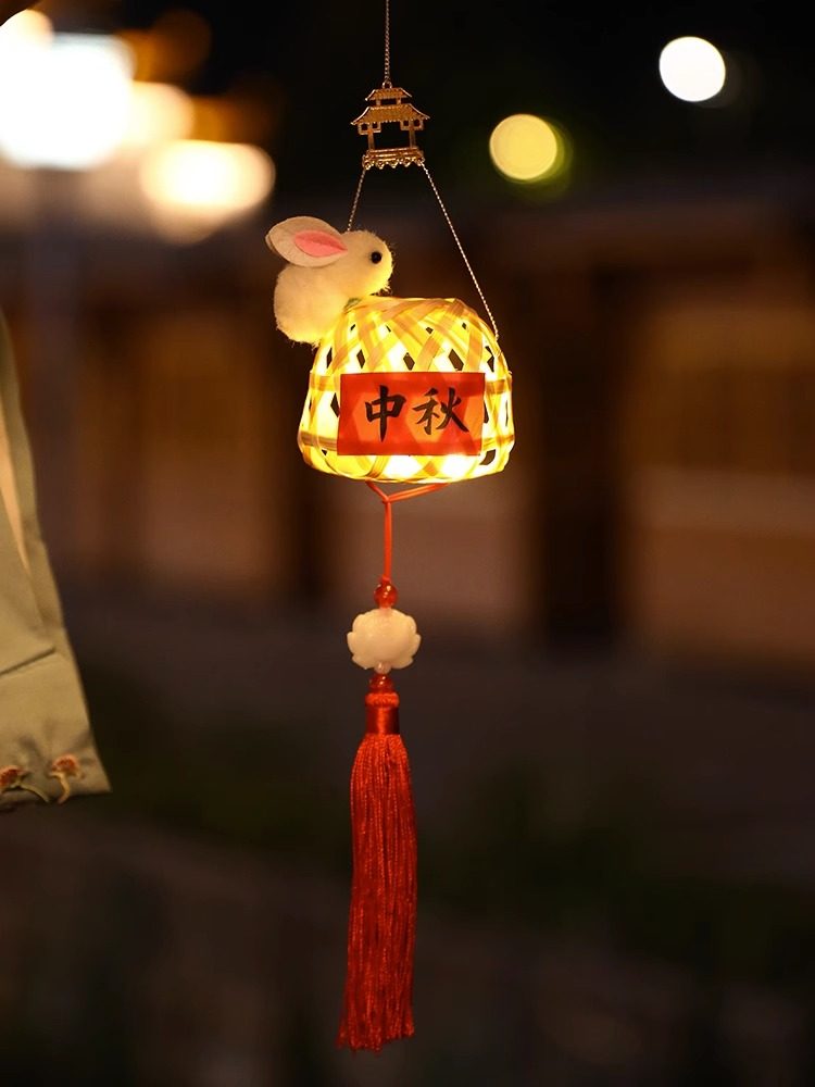 2023中秋节小灯笼国风儿童兔子花灯竹编古风材料手工diy手提发光_虎窝淘