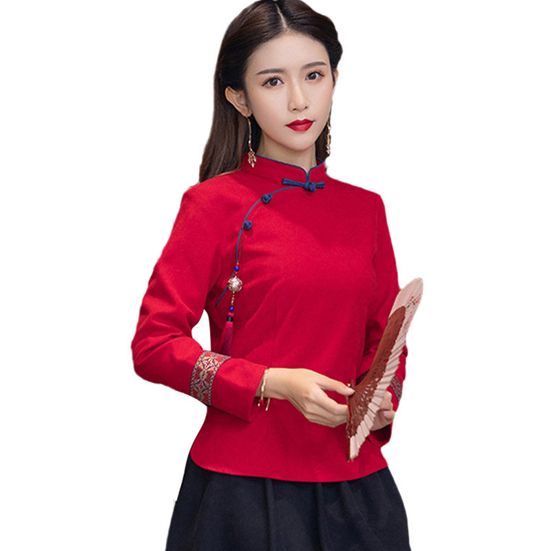 秋冬中国风茶艺服中式复古唐装汉服 情姿妃上衣