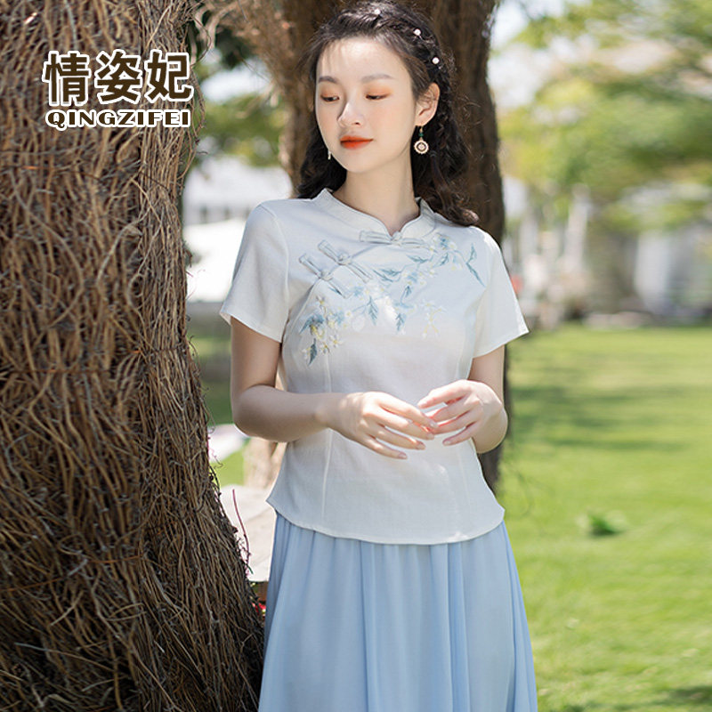 民国风改良汉服短袖上衣复古旗袍 情姿妃上衣