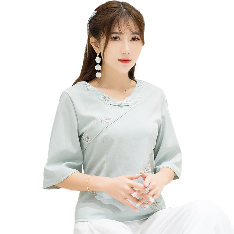 夏季中国风改良版年轻棉麻上衣旗袍 情姿妃上衣