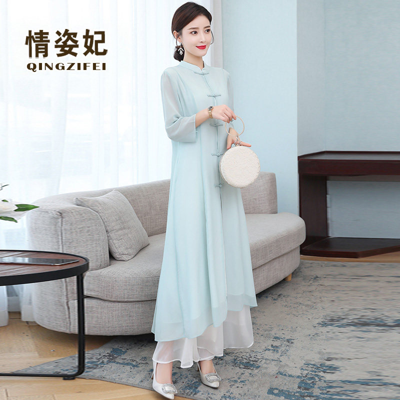 茶服女禅意文艺汉服中国风连衣裙 情姿妃上衣