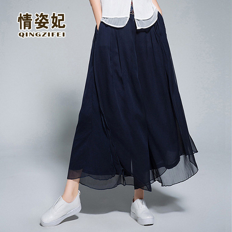 春夏民族风绣花雪纺文艺高腰休闲裤 情姿妃休闲裤