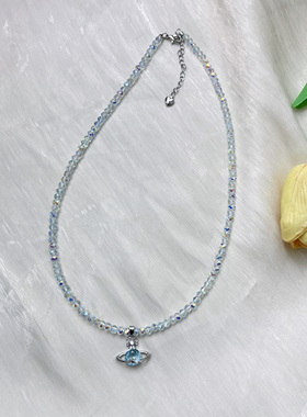 薄荷绿施家水晶土星吊坠项链42+5厘米