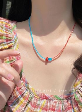 脆脆朱古力 春夏长款多巴胺串珠蘑菇项链女2025新款超火挂脖配饰