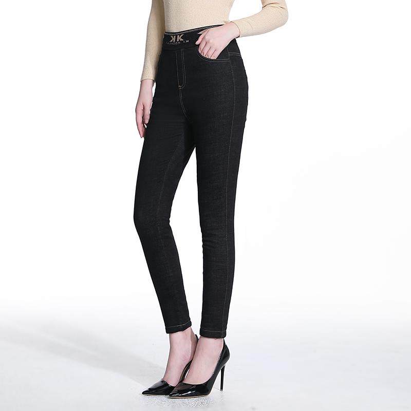 凯蒂芬高腰加绒牛仔裤女2025年秋冬羊羔绒加厚黑色弹力铅笔小脚裤,淘宝优惠券,粉丝福利购,淘宝优惠卷