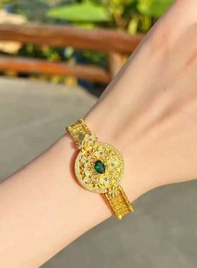 灵动八宝罗盘金色手链双扣手表链时尚复古国风奢华优雅