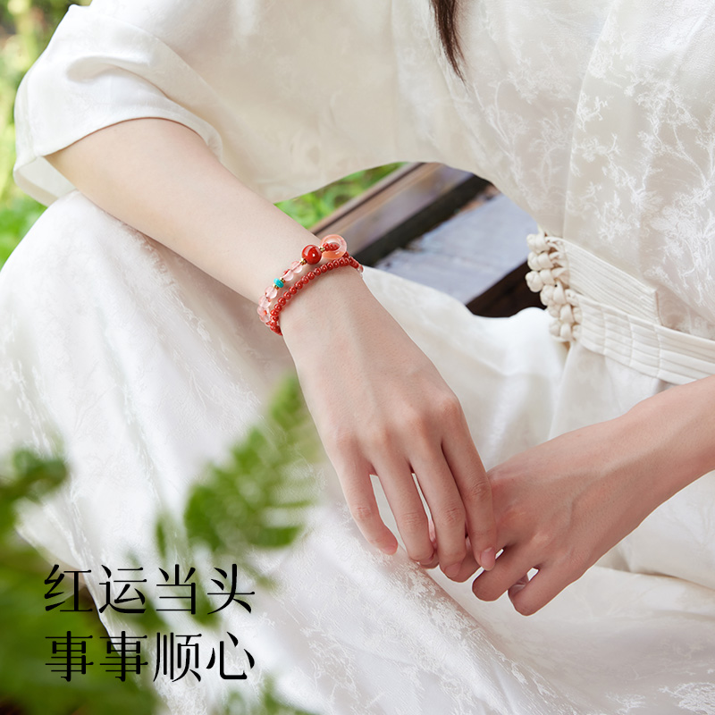 庆祥泰天然金虎眼石手串官方旗舰店女士黄水晶招财手链双圈送女友 - 图0