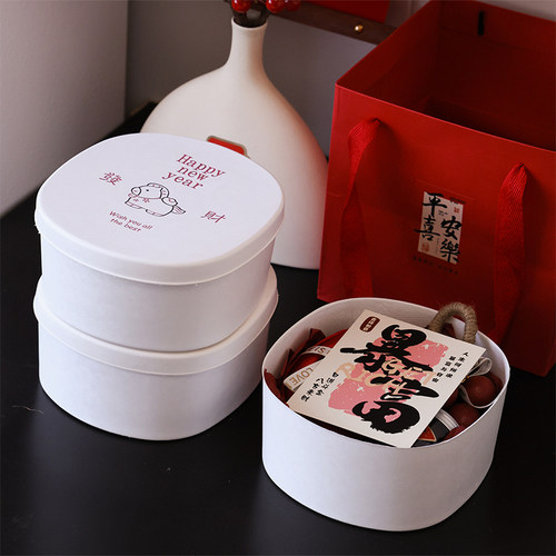 2026新年春节年货礼品包装盒圆形白色情人节伴手礼纸浆礼盒可定制 - 图1