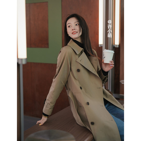 Langzi Wang Churan's same style French style Gaozhi British windbreaker jacket Hong Kong style mid-length autumn 25