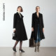 朗姿优雅黑色冬季新款设计感法式赫本风羊毛大衣翻领收腰毛呢