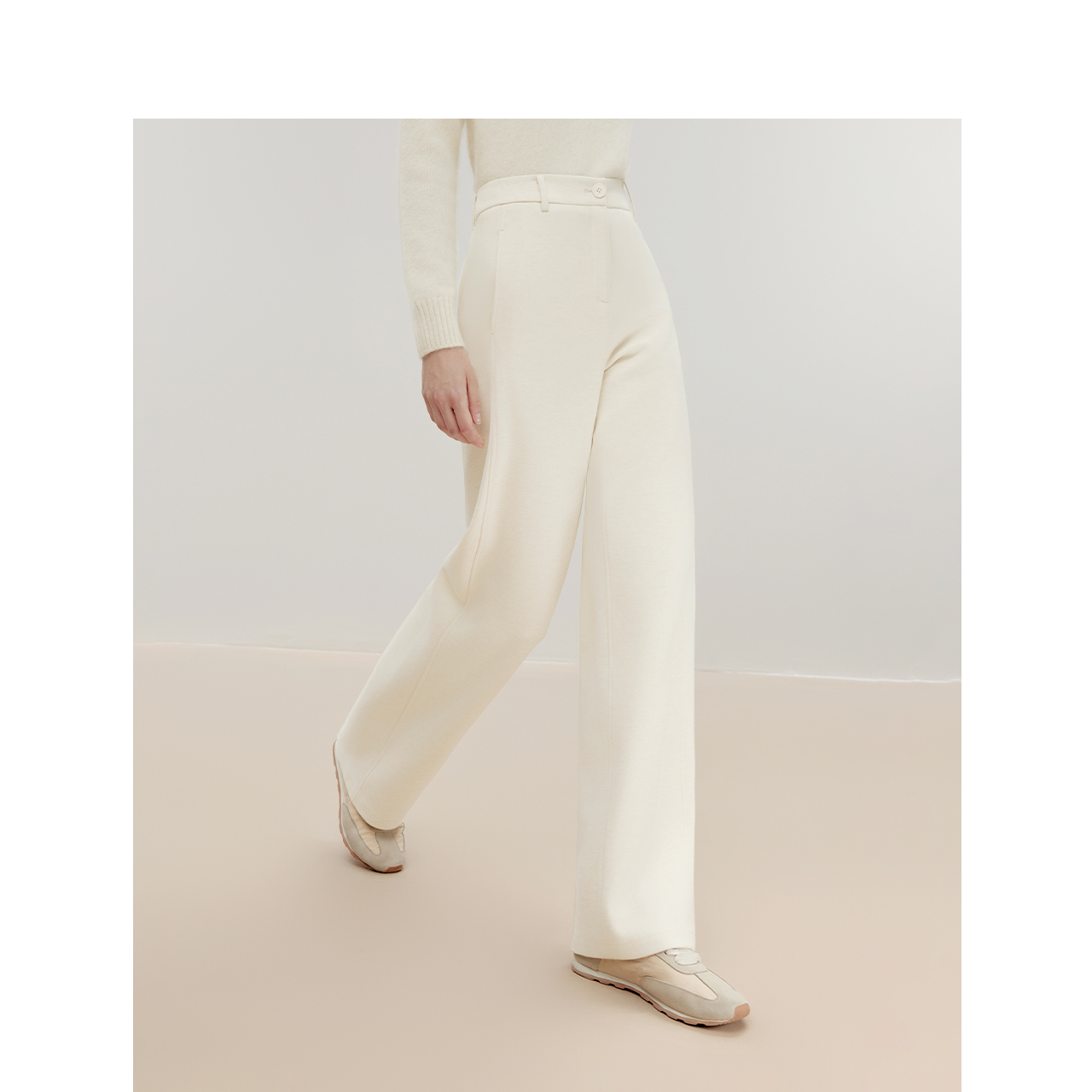 朗姿欧洲EiLEEN ELITEE棉质长裤白色直筒西裤2024冬季新款西装裤 - 图1