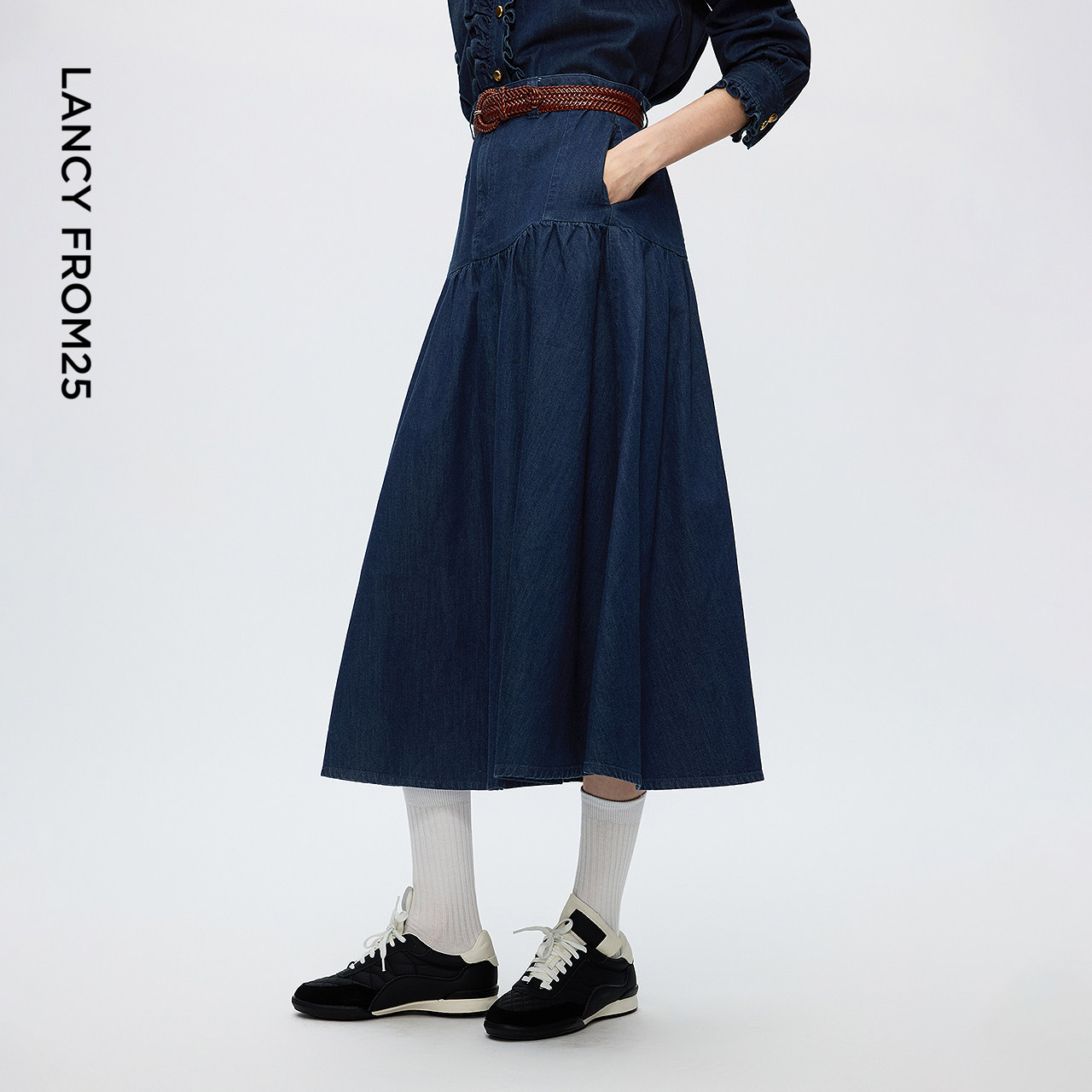 朗姿气质a字纯棉牛仔塔裙半身裙复古高级波嬉风女2025年冬季新款,淘宝优惠券,粉丝福利购,淘宝优惠卷