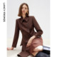 Langzi Hepburn style smart French mid-length skirt 2025 autumn new style temperament waist slim long-sleeved dress