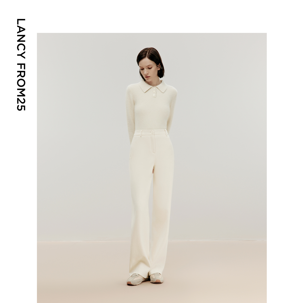 朗姿欧洲EiLEEN ELITEE棉质长裤白色直筒西裤2024冬季新款西装裤 - 图0