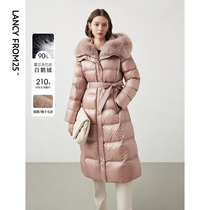 Lanpose Holdobaggy white goose down detachable fur collar display slim down jacket jacket 2023 Winter new woman