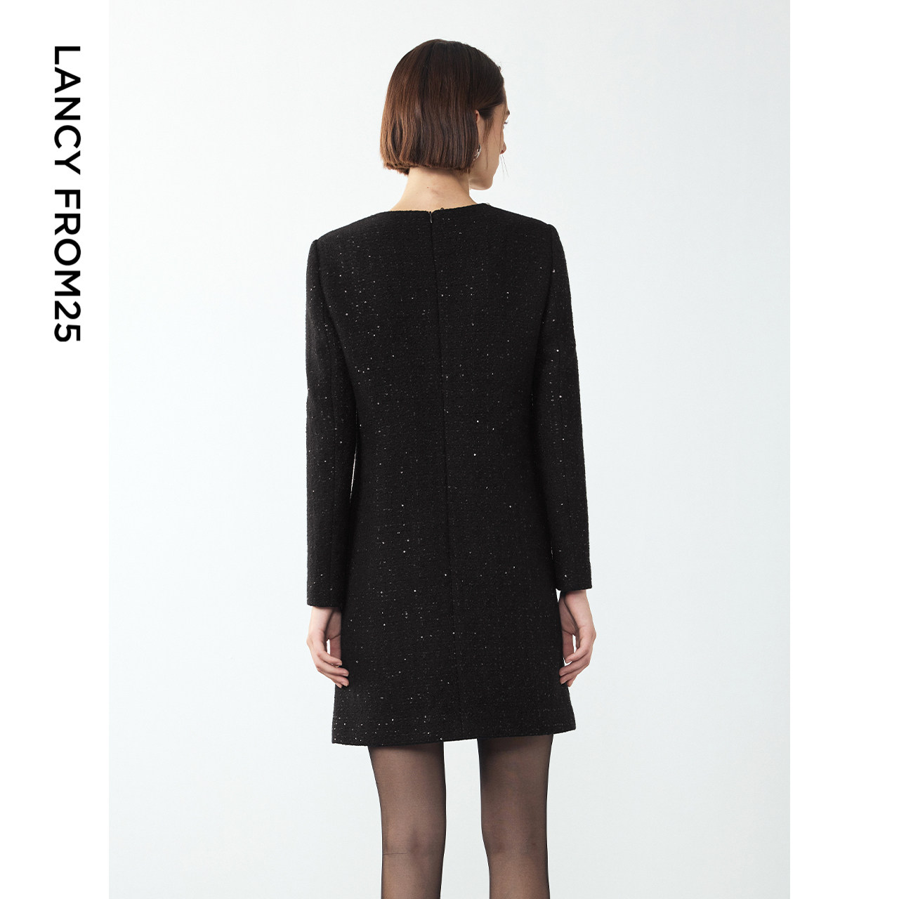 朗姿冬季新款法式复古小香风裙子羊毛气质显瘦通勤正肩长袖连衣裙,淘宝优惠券,粉丝福利购,淘宝优惠卷