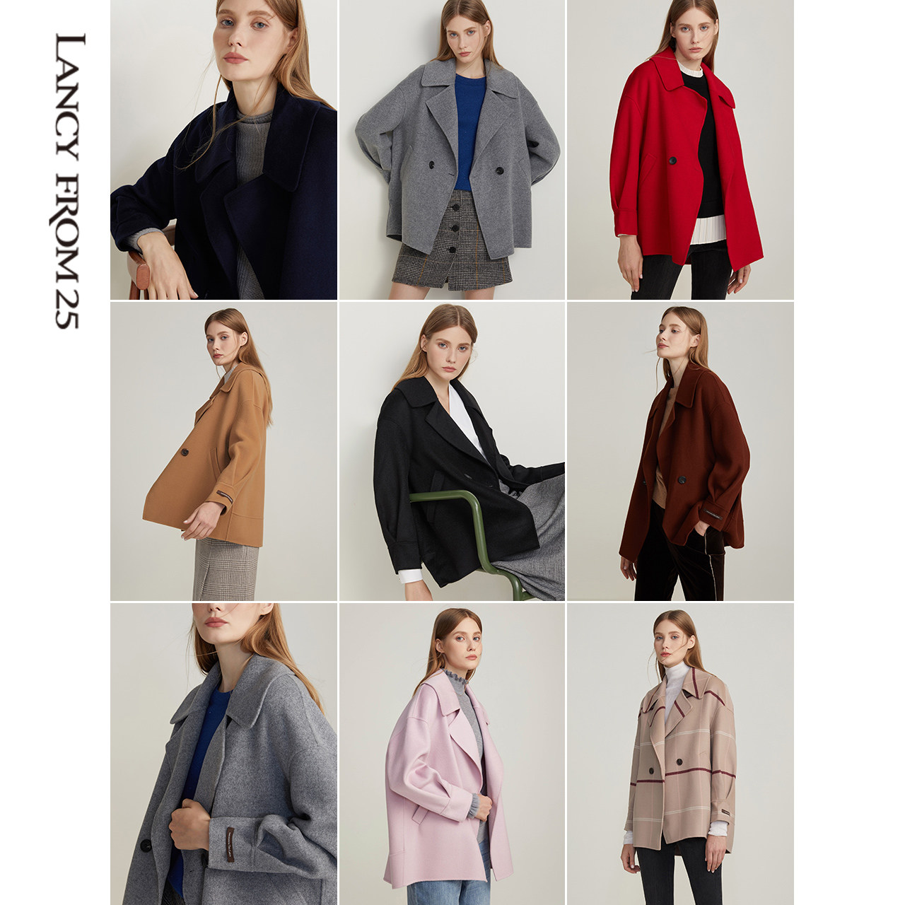 朗姿手工高定双面羊毛大翻领呢大衣 朗姿毛呢外套