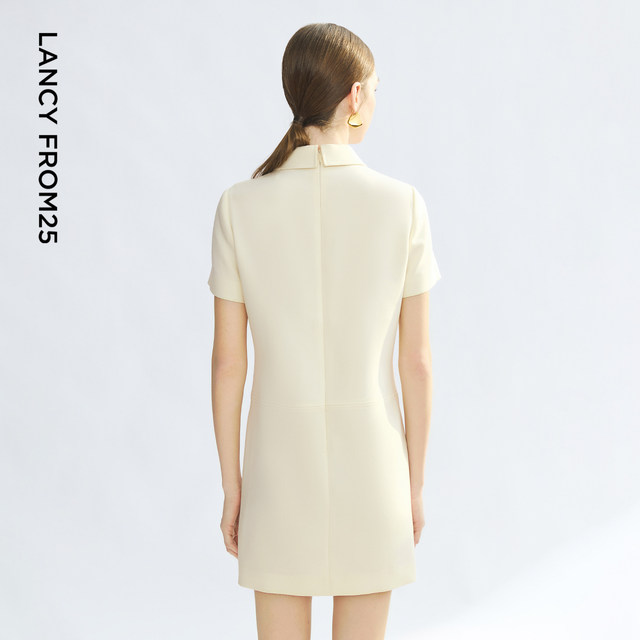 Langzi diacetate polo collar short-sleeved dress straight short commuter style 2025 summer small fragrance dress