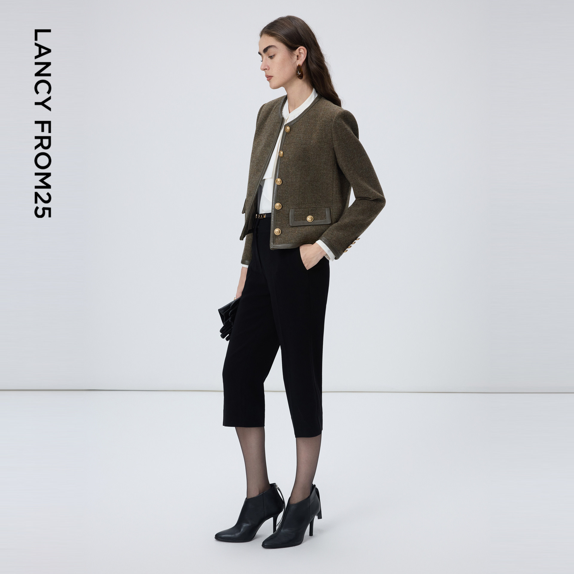 朗姿纯羊毛复古花纱人字纹小香风短款外套高级上衣女春季通勤外套,淘宝优惠券,粉丝福利购,淘宝优惠卷