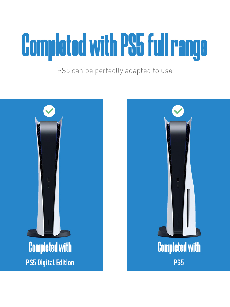 PS5双控制器充电底座带耳机支架游戏光盘插槽 立式冷却风扇支架