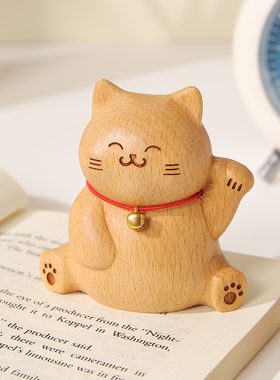 木雕招财猫解压桌面小摆件治愈系办公室工位稳定情绪神器生日礼物