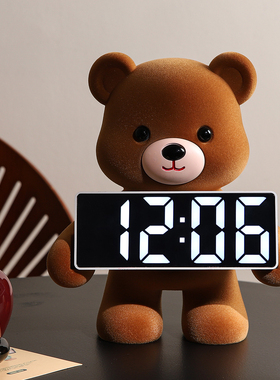 轻奢小熊时钟摆件客厅家居玄关电视柜意式极简小众高级感软装饰品