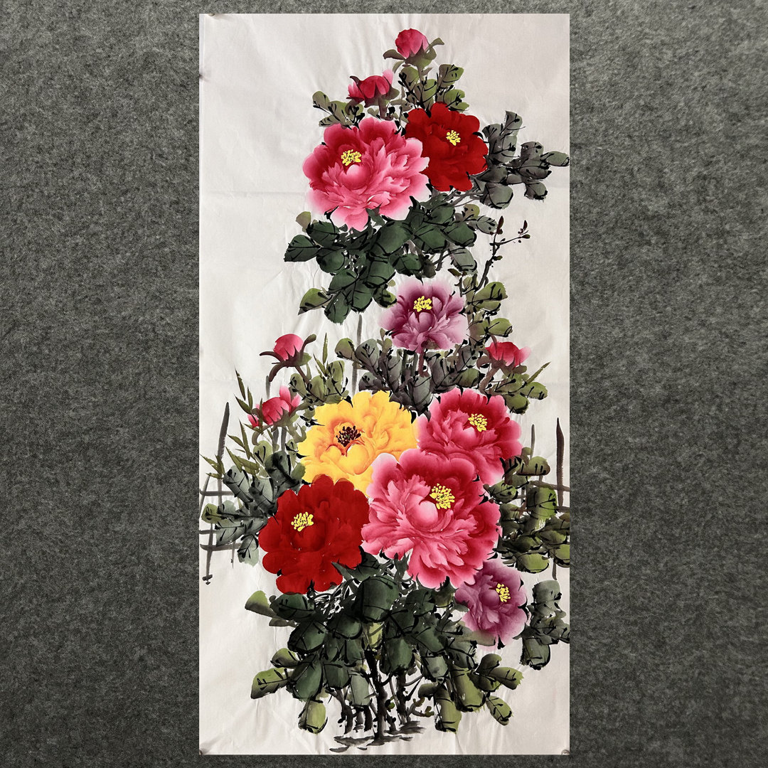 8墨锦轩客厅宣纸装饰国画精品纯手绘家居花鸟四尺牡丹花开富贵02,淘宝优惠券,粉丝福利购,淘宝优惠卷