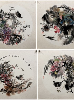 精品装饰国画纯手绘卡纸收藏尚贤字画三尺斗方花鸟画AH5032821-31